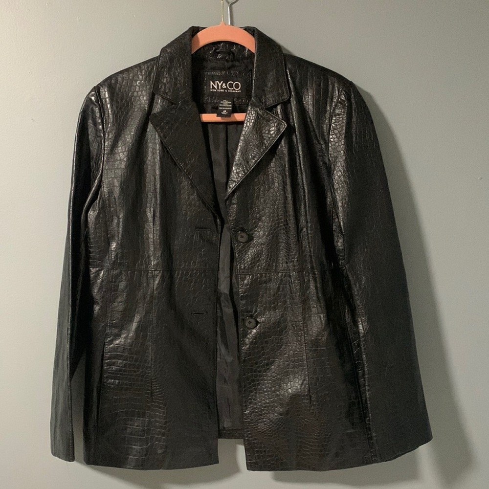 New York & Company Black Faux Leather Croc-Embossed Jacket